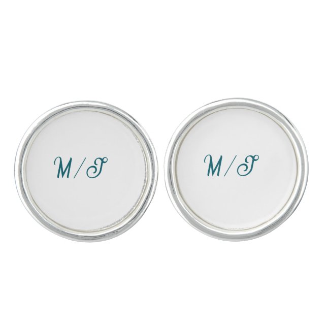 Turquoise monogram wedding couple name simple styl cufflinks (Front)