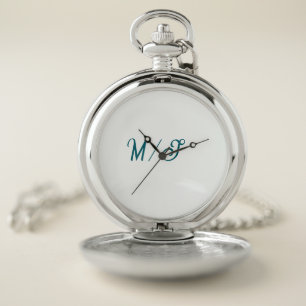 Turquoise monogram wedding couple name simple styl pocket watch