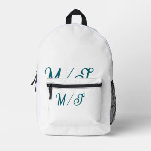 Turquoise monogram wedding couple name simple styl printed backpack