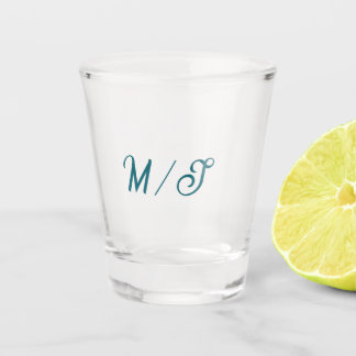Turquoise monogram wedding couple name simple styl shot glass