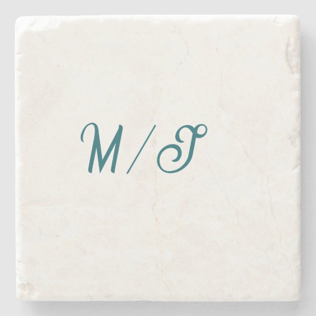 Turquoise monogram wedding couple name simple styl stone coaster (Front)