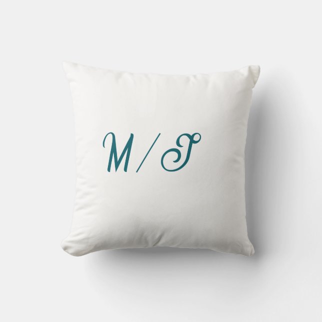 Turquoise monogram wedding couple name simple styl throw pillow (Front)