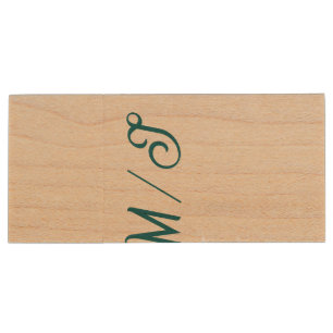 Turquoise monogram wedding couple name simple styl wood flash drive