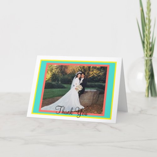 Turquoise Monogram Wedding Thank You Card