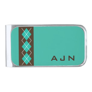 Turquoise Monogrammed Retro Money Clip