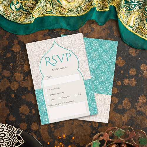 Turquoise Moroccan floral rsvp wedding Invitation
