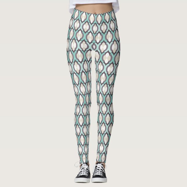 Turquoise Moroccan Pattern Leggings (Front)