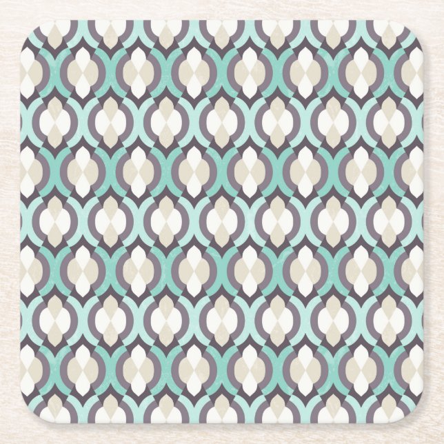 Turquoise Moroccan Pattern Square Paper Coaster (Front)