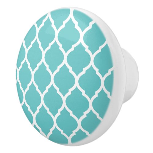 Turquoise Moroccan Quatrefoil Ceramic Knob