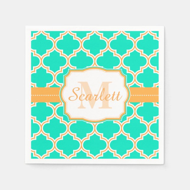 Turquoise Moroccan Quatrefoil Napkins (Front)