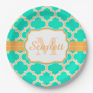 Turquoise Moroccan Quatrefoil Paper Plates