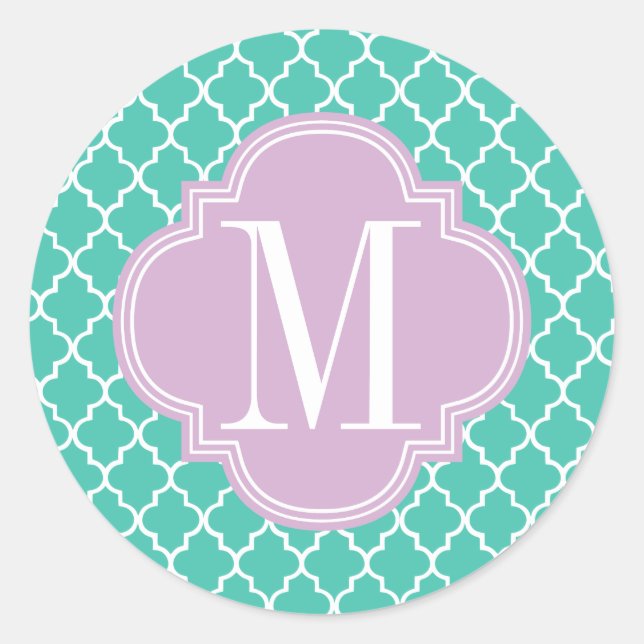 Turquoise Moroccan Tiles Lattice Personalized Classic Round Sticker (Front)