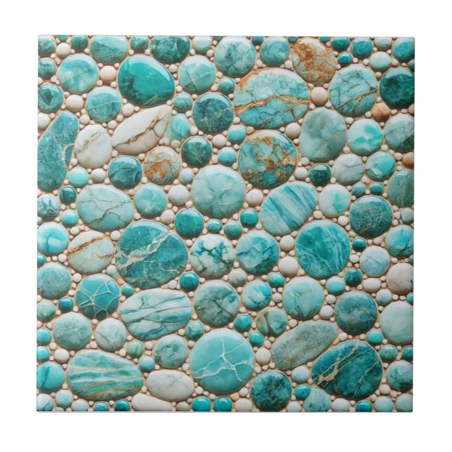 Turquoise Mosaic Pebble Design Ceramic Tile (Front)