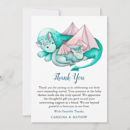 Turquoise Mother and Baby Dragon Thank You Card
