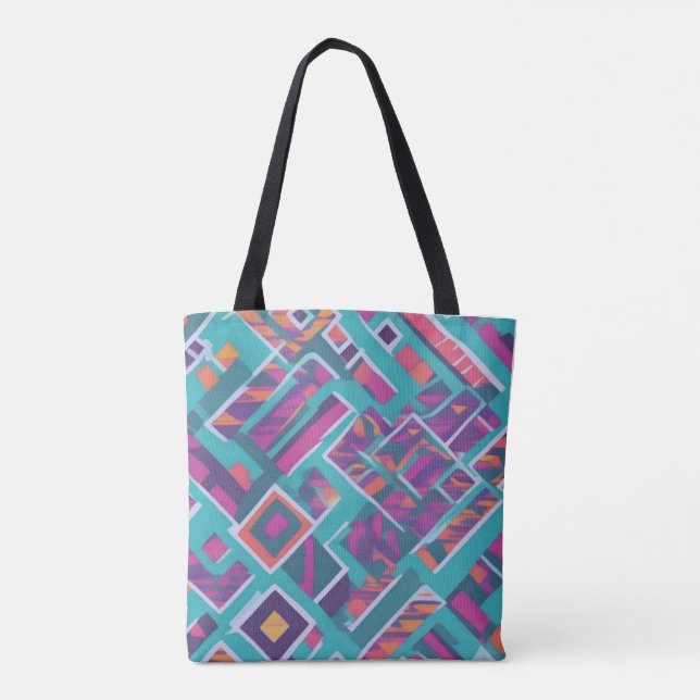 Turquoise Multi Abstract Diagonal Colors Tote Bag (Back)