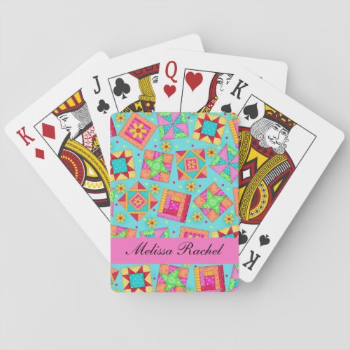 Turquoise Multi_color Quilt Patchwork Blocks Poker Cards