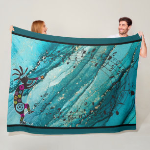 Turquoise Music Notes Kokopelli Fleece Blanket
