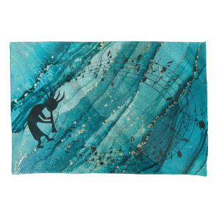Turquoise Music Notes Kokopelli Pillow Case