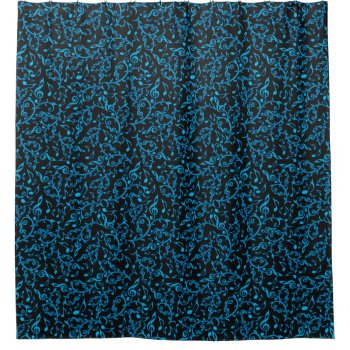 Turquoise Music Notes On Black Shower Curtain by UROCKDezineZone at Zazzle