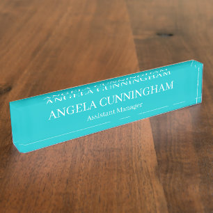 Turquoise Name and Job Title Desk Name Plate