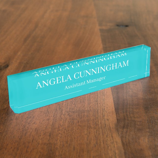 Turquoise Name and Job Title Desk Name Plate (Side)