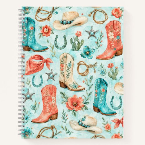 Turquoise Nashville Cowgirl Boots Watercolor Notebook