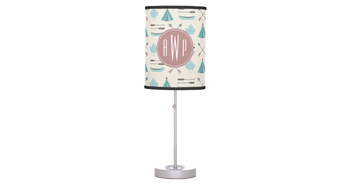 Turquoise Native Tipi Monogram Pattern Desk Lamp