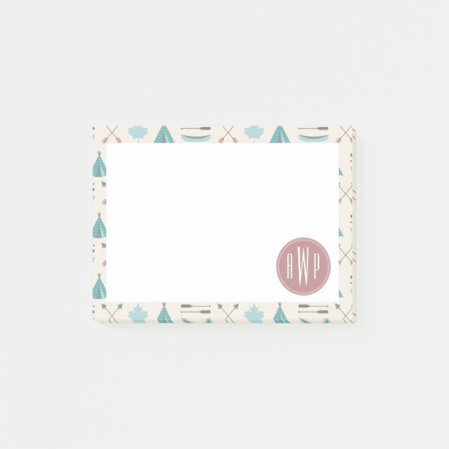 Turquoise Native Tipi Monogram Pattern Post-it Notes (Front)