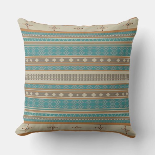 Turquoise Native Tribal Pattern Throw Pillow