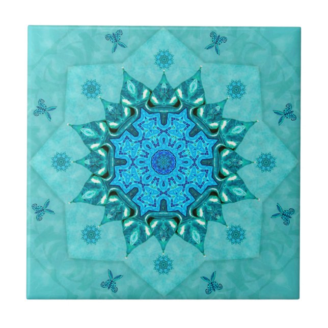 Turquoise Nature Mandala Ceramic Tile (Front)