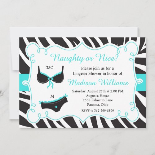 Turquoise Naughty or Nice Lingerie Bridal Shower Invitation