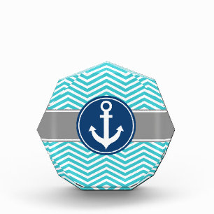 Turquoise Nautical Anchor Chevron Acrylic Award