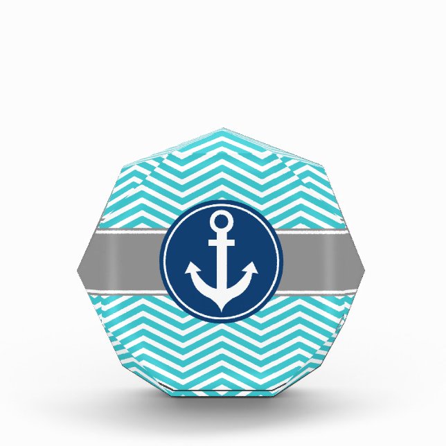 Turquoise Nautical Anchor Chevron Acrylic Award (Front)
