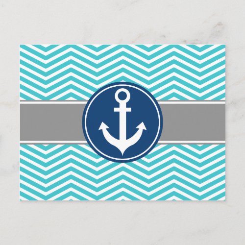 Turquoise Nautical Anchor Chevron Postcard