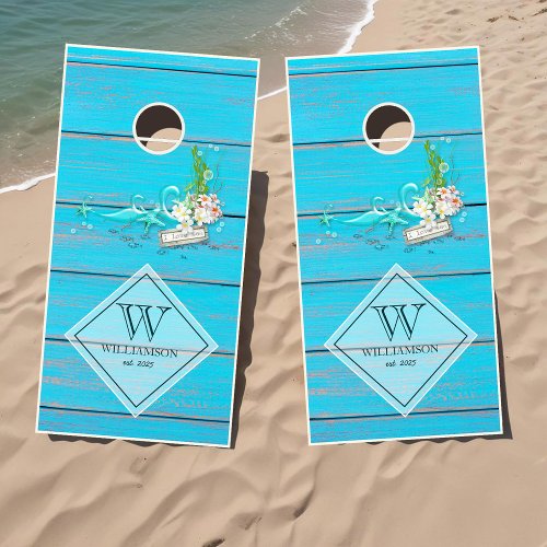 Turquoise Nautical Beach House Cornhole Set