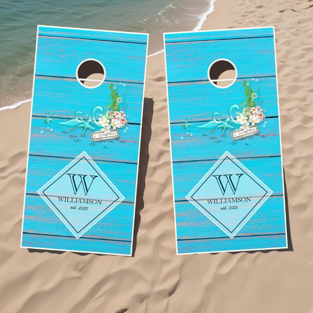 Turquoise Nautical Beach House Cornhole Set (Turquoise Nautical Beach House Cornhole Set)