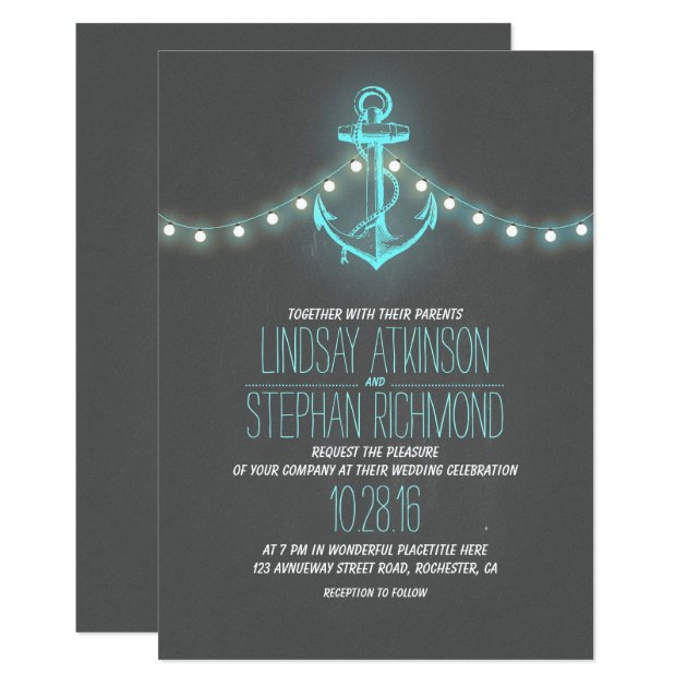 Turquoise Nautical Chalkboard Anchor Wedding Invitation