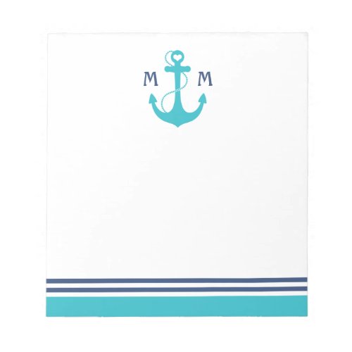Turquoise Nautical Heart Anchor Notepad