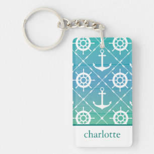 Turquoise Nautical Monogram design Keychain