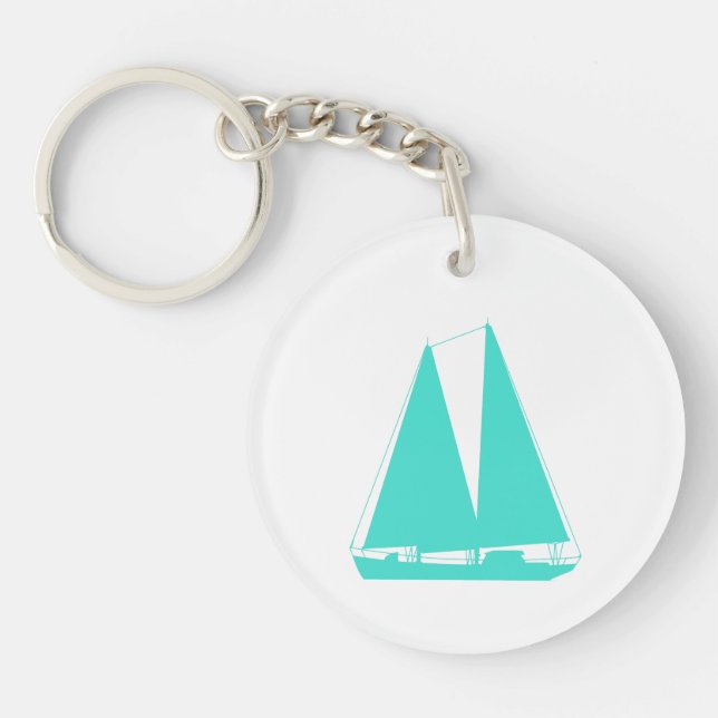 Turquoise Nautical Sailboat Keychain (Front)