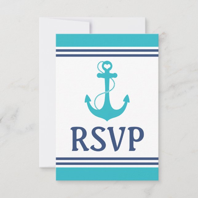 Turquoise Nautical Wedding RSVP Card (Front)