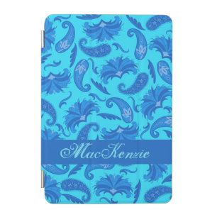 Turquoise, Navy and Blue Paisley Name Personalized iPad Mini Cover