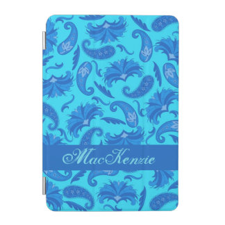 Turquoise, Navy and Blue Paisley Name Personalized iPad Mini Cover