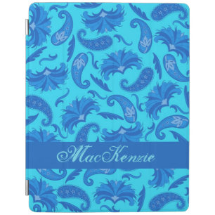 Turquoise, Navy and Blue Paisley Name Personalized iPad Smart Cover
