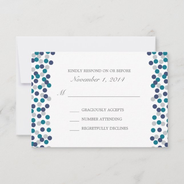 Turquoise Navy Gray Polka Dot Wedding Response (Front)