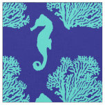 Turquoise Navy Seahorse Coastal Pattern Fabric