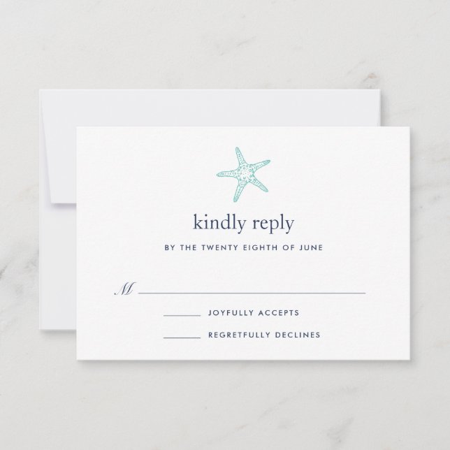 Turquoise & Navy Starfish RSVP Card (Front)