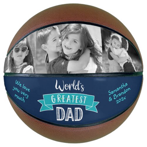 Turquoise Navy Worlds Greatest Dad Bold Typography Basketball