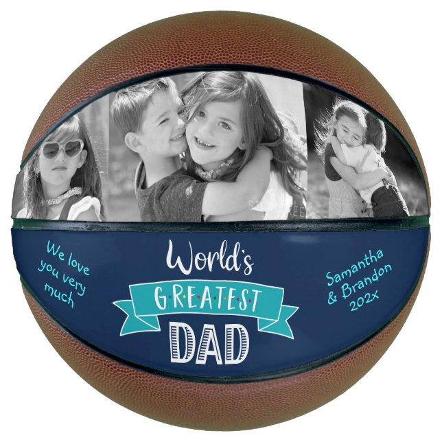 Turquoise Navy Worlds Greatest Dad Bold Typography Basketball (Front)