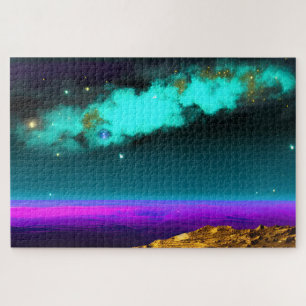 Turquoise Neon Sky Over Celestial Pink and Purple Jigsaw Puzzle